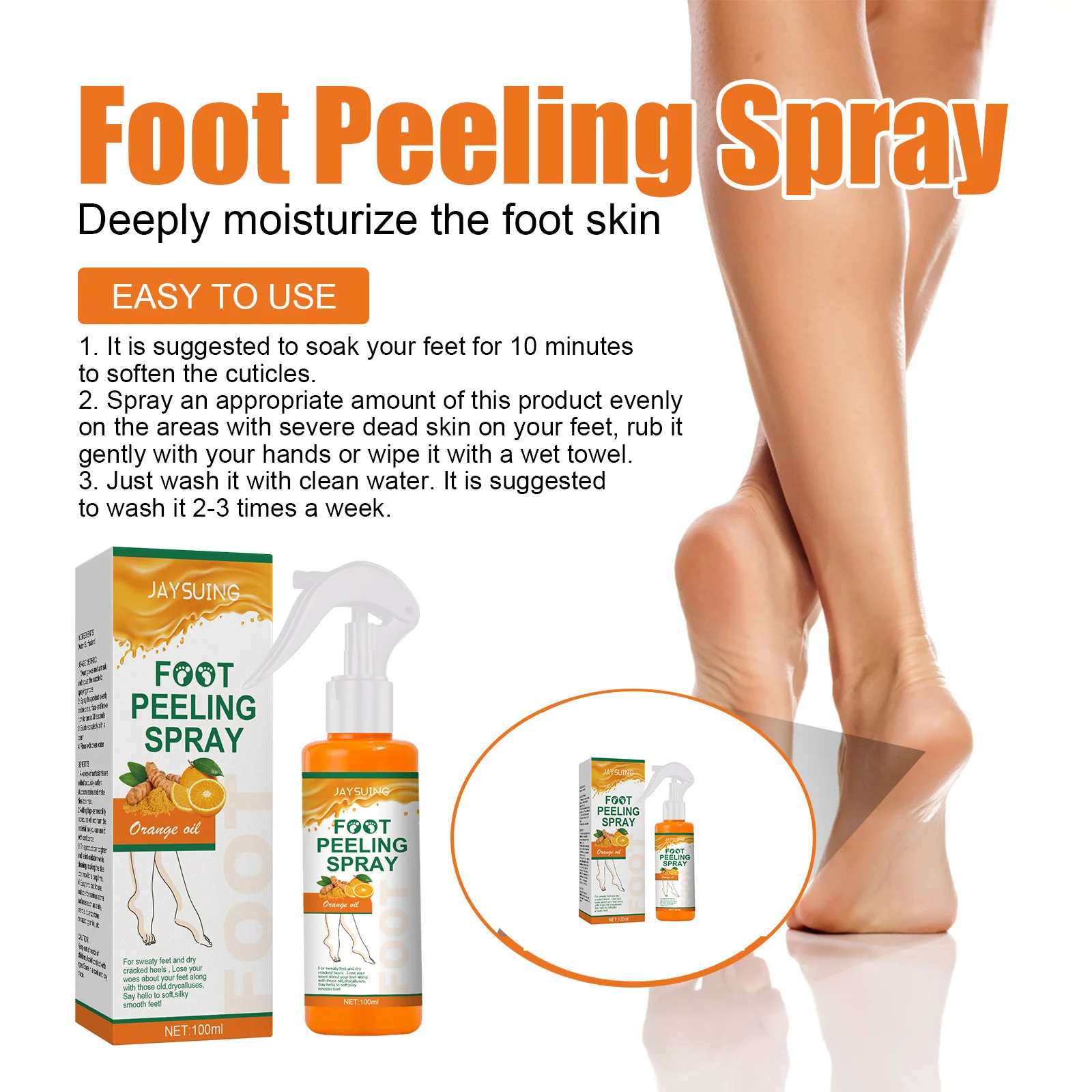 JAYSUING Foot Exfoliating Spray Feet Calluses Dead Skin Remover Drying Exfoliating Heel Cracked Repair Moisturize Foot Peeling