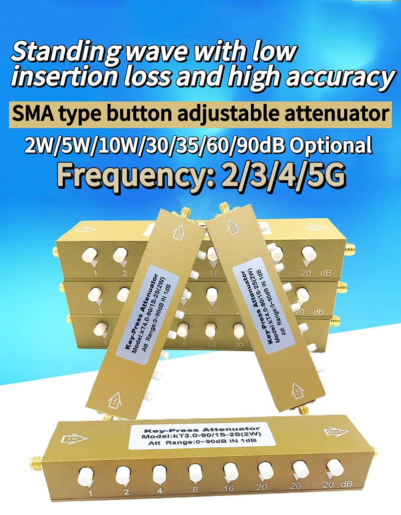 Sma Adjustable Attenuator 0-60dB Stepping 3G/N RF Signal Attenuator/2W Button Adjustable Attenuator