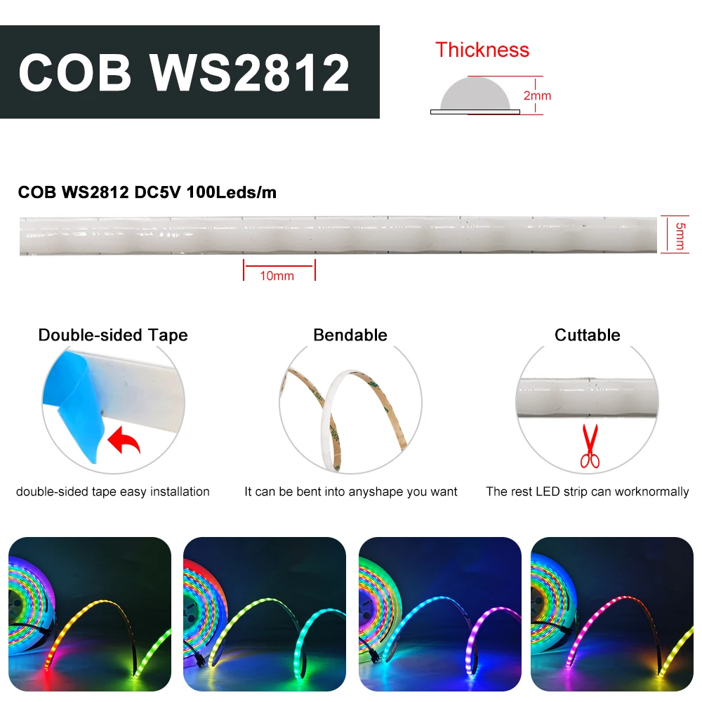 5mm WS2812 Full Colors COB Led Strip 840 720 100 Pixels WS2811 Addressable Smart RGB Flexible High Density Digital Light RA90