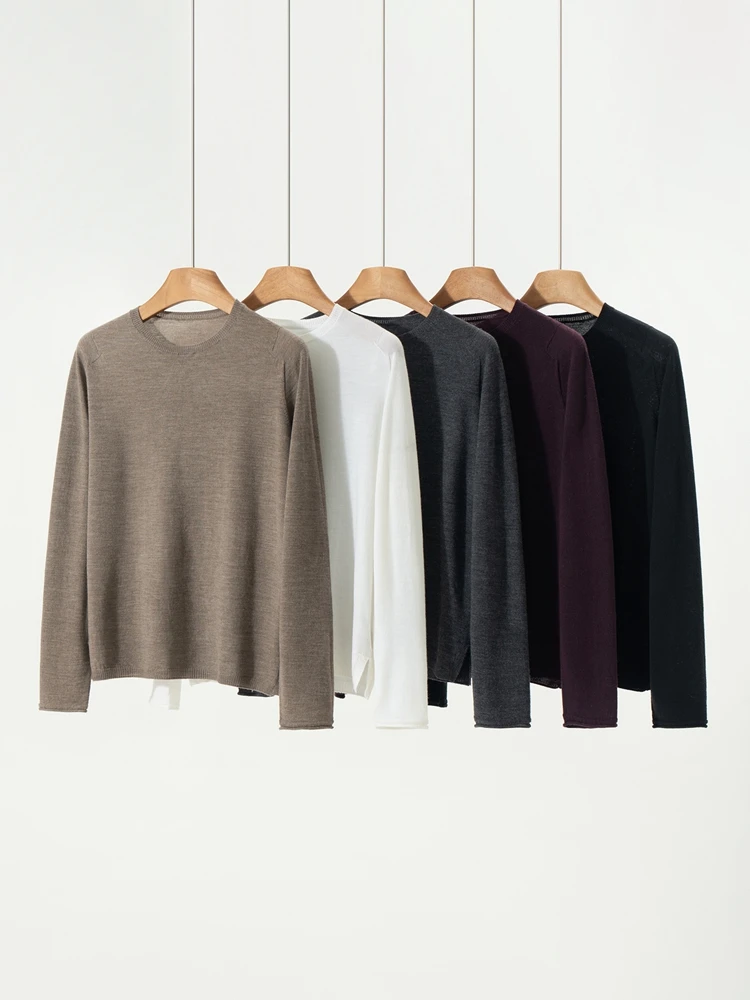 

Женский свитер из тонкой шерсти, пуловер с круглым вырезом, весна-осень, 100% чистая шерсть, машинная стирка, высококачественный трикотажный топ.