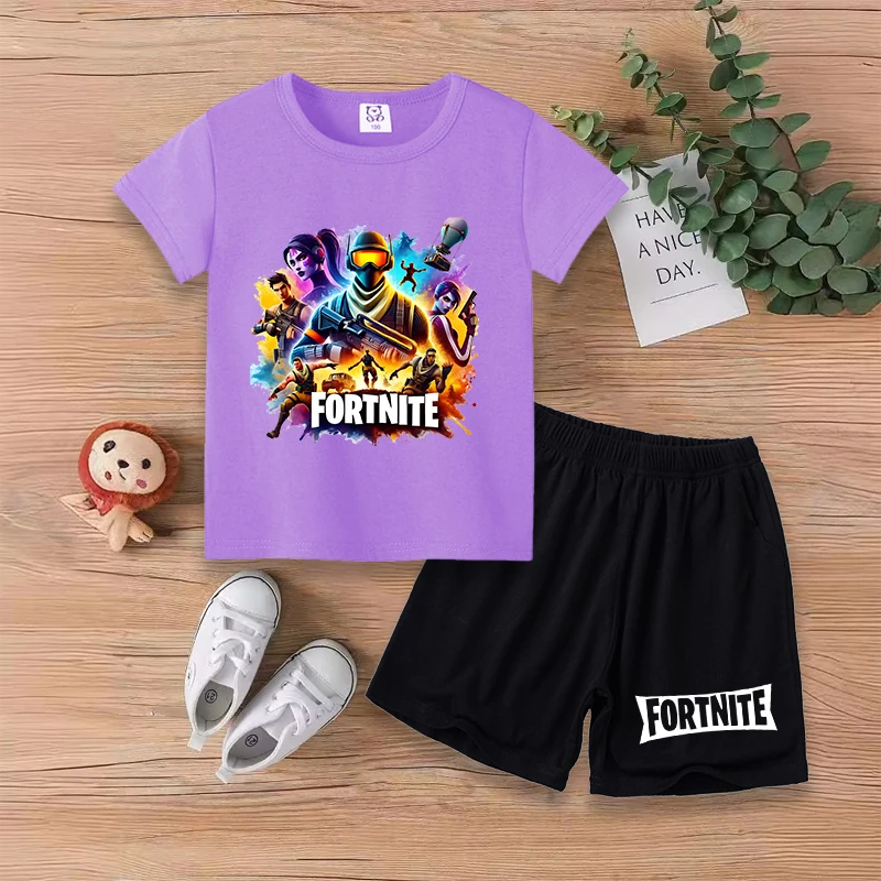 Fortnites Baby T-Shirt Shorts Suit Boys Girls Summer Clothes Game Fortress Night Outfit Tracksuit Printed Tees Kids Pajamas Sets