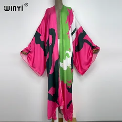 2022 WINYI Summer Beach Wear Cover Up Lady Boho Cardigan colorful printing elegant Silky and skin-friendly sexy Holiday Kimono