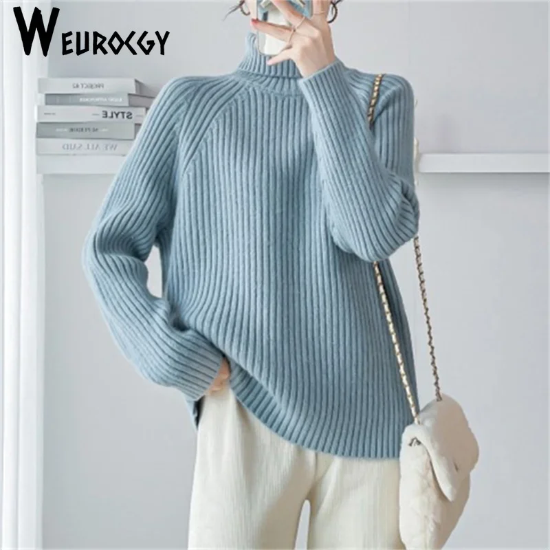 Women's Autumn Winter New High Neck Pullover Premium Feeling Fine Flash Loose Long Sleeve Knitted Sweater Fashion Casual Tops