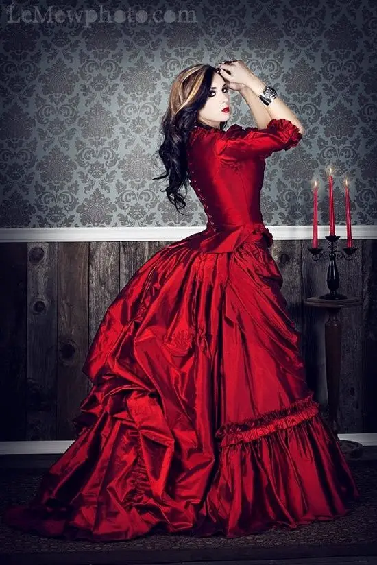 

Dracula Mina Harker Victorian Bustle Gown dress Gothic Vampire bustle gown red Lace-up corset plus size Taffeta Evening dress