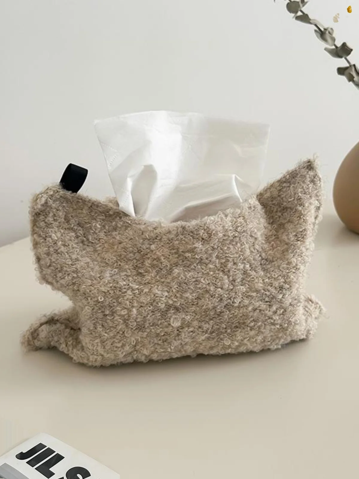 Nordic Style Wool Knitted Tissue Box Car Interior Decoration Home Decor Milk White Fabric Tissue Holder Hanging Bag