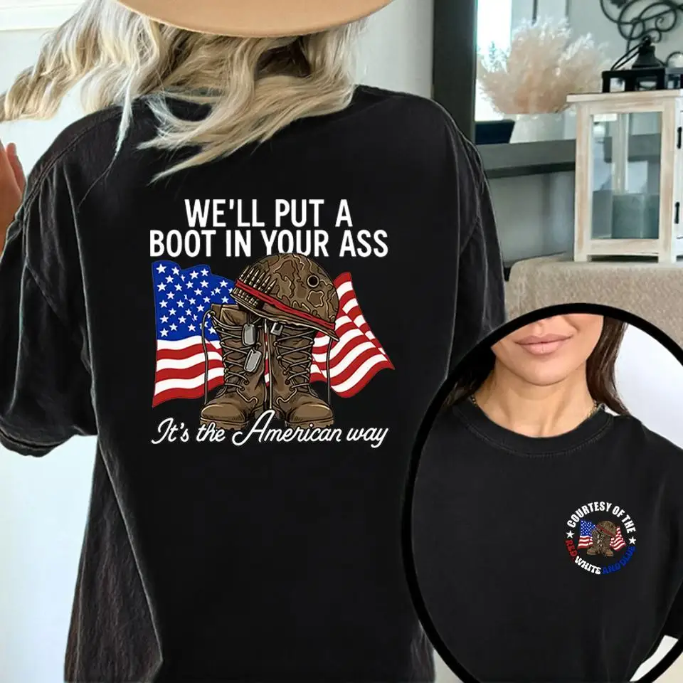 

Unisex Military Veteran T-Shirt | "American Way" Boots & Flag Graphic Tee | Patriotic Soldier Humorous Gift Top