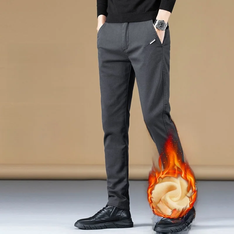 بنطال كاجوال بقصة ضيقة للرجال مبطن بالخريف والشتاء أنيق شبابي مستقيم الساق من القطن والبوليستر بسحاب غير مكي مع...