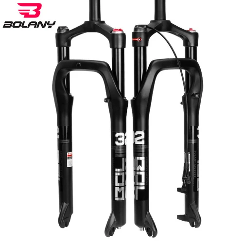 BOLANY MTB 스노우 포크 자전거 솔로 에어 프론트 서스펜션 팻 20/26 인치 알루미늄 합금 수동/원격 제어 자전거 전자 자전거 와이드 타이어