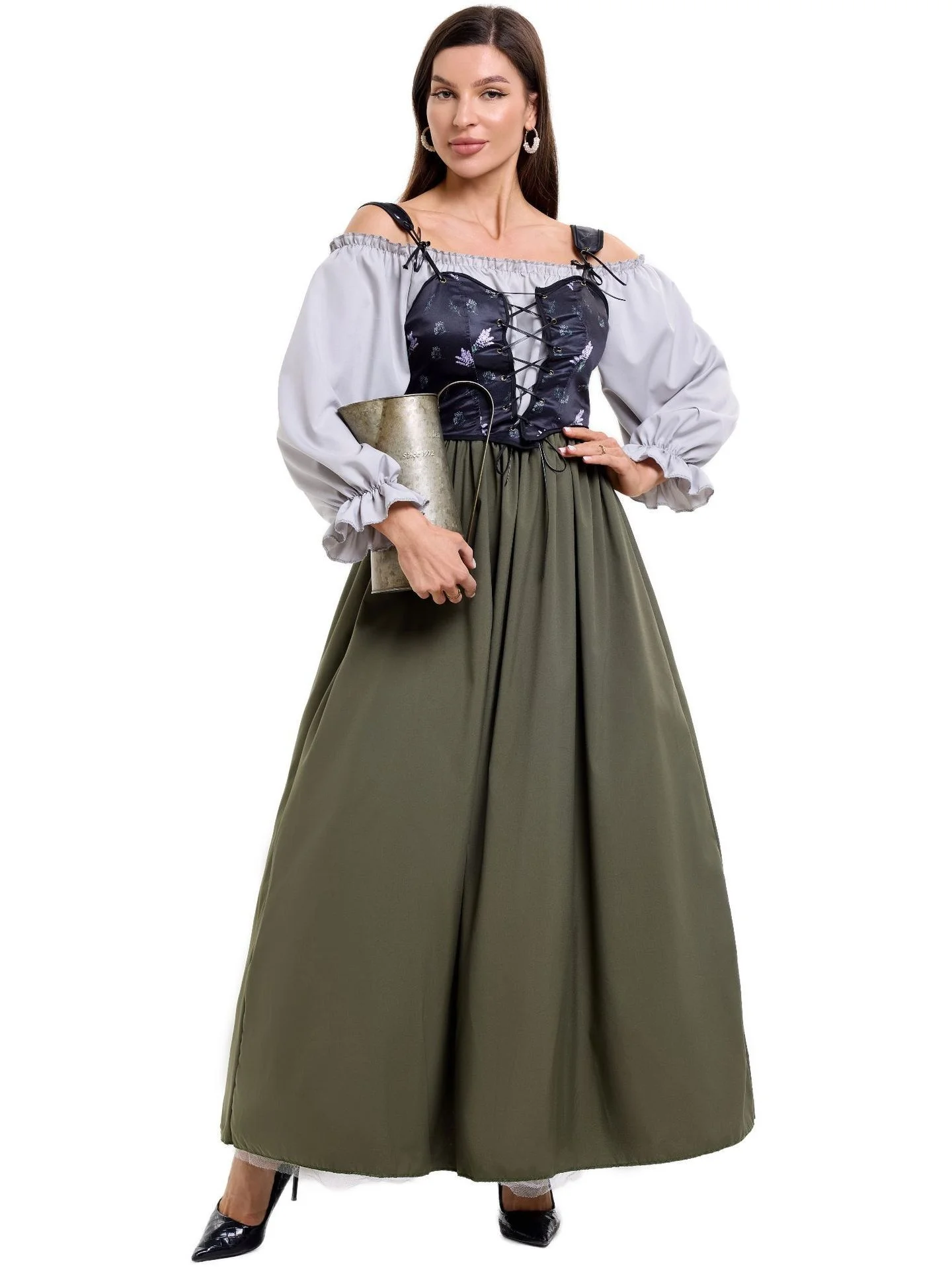 

SXL Scottish Colonial Period Medieval Court Retro Dress Stage Performance Halloween Costume Women's Ethnic Fashion Clothing