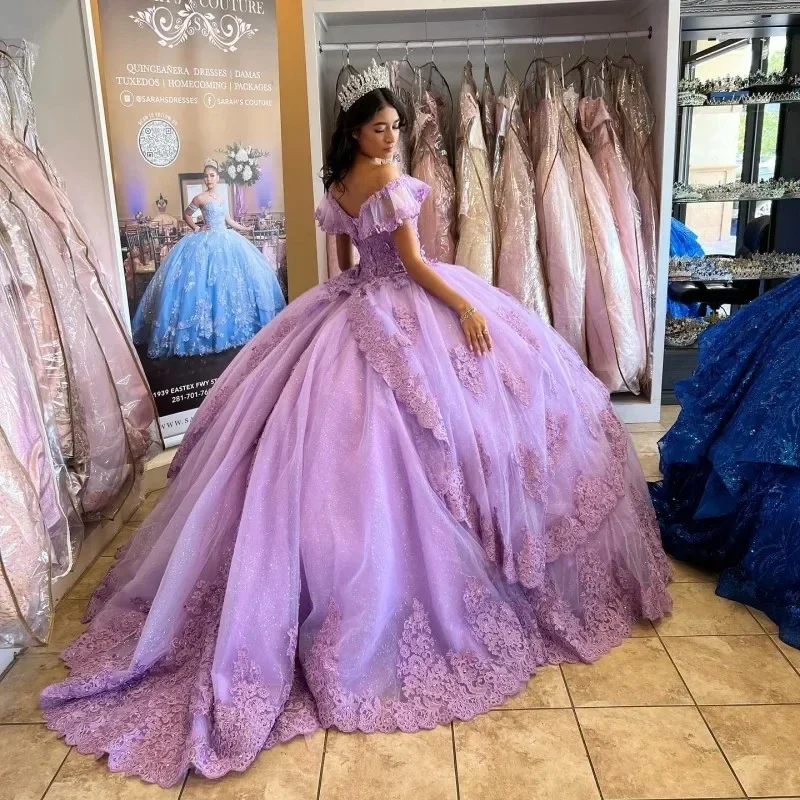 ANGELSBRIDEP Princess Lavender Ball Gowns Quinceanera Dresses Tiered 2025 Girls Birthday Party Vestidos De Xv Años