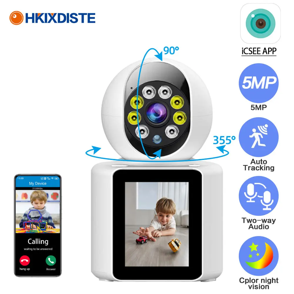 5MP Baby Monitor with Camera Wifi Baby Nanny Security Cam Auto Tracking Home Video Call Wireless CCTV PTZ IP Surveillance Camera