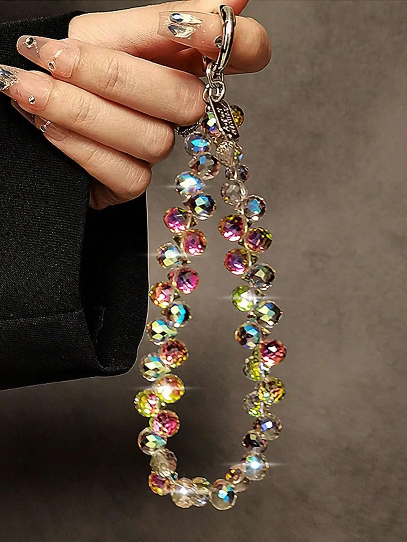 

Glitter Beaded Phone Accessories Chain - Shiny Transparent Beads, Phone Lanyard, Keychain, Compatible With Apple/ Phone Cases, Plastic Material