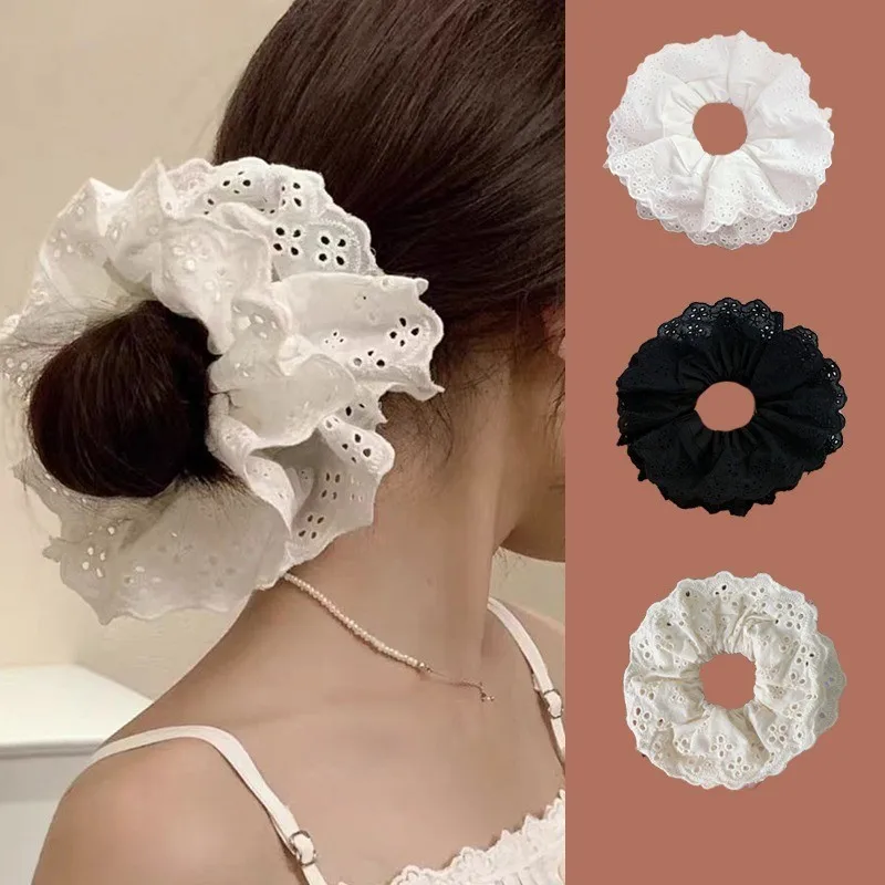 

AISHG Lace Scrunchies for Women Elastic Hair Bands Ponytail Holders Tie Solid Color Hair Hoop Rubber Bands Girl Hair Ring