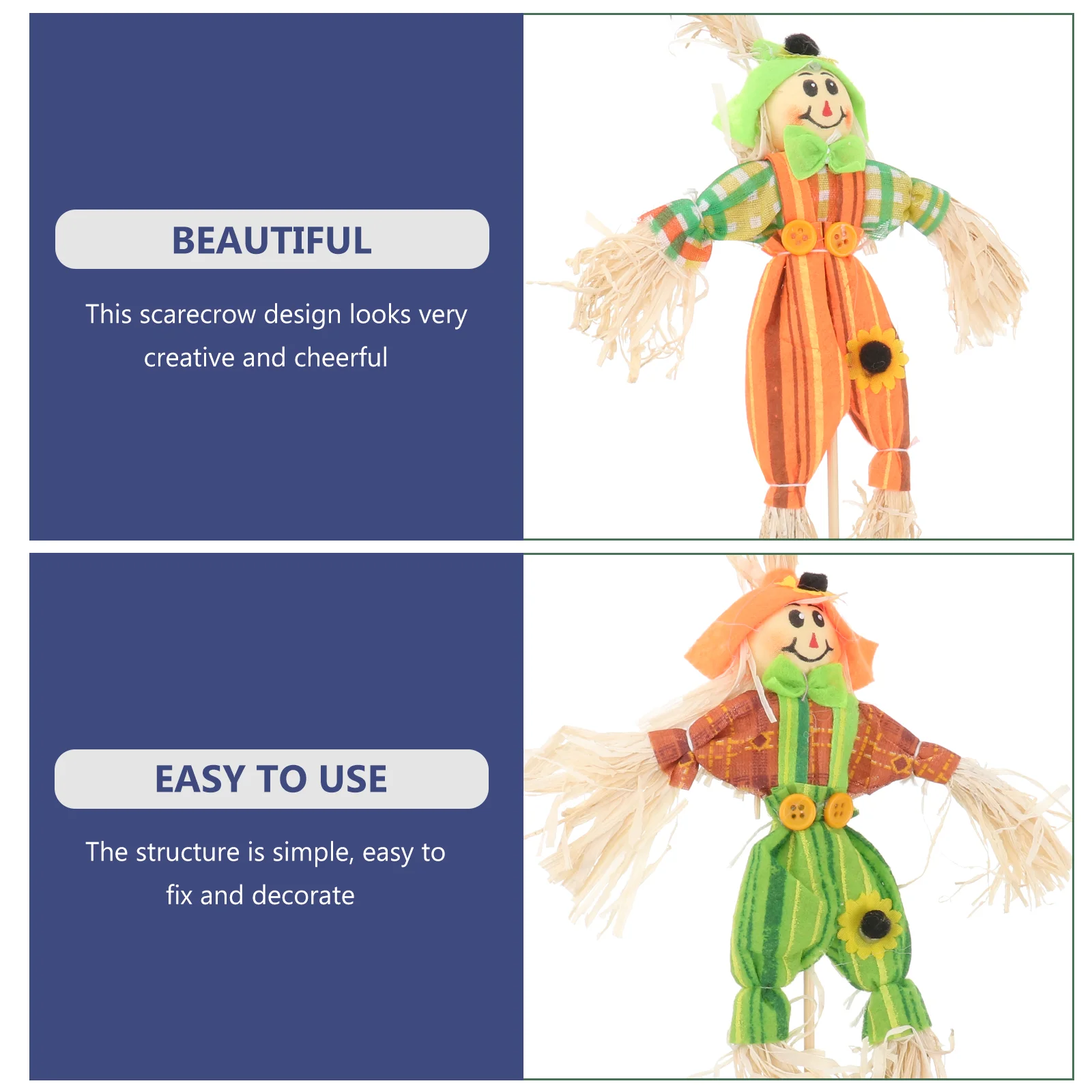 4 Pcs Fall Decor Harvest Scarecrow Autumn Thanksgiving Decoration Wreath Small Bamboo Wooden Standing Halloween Prop