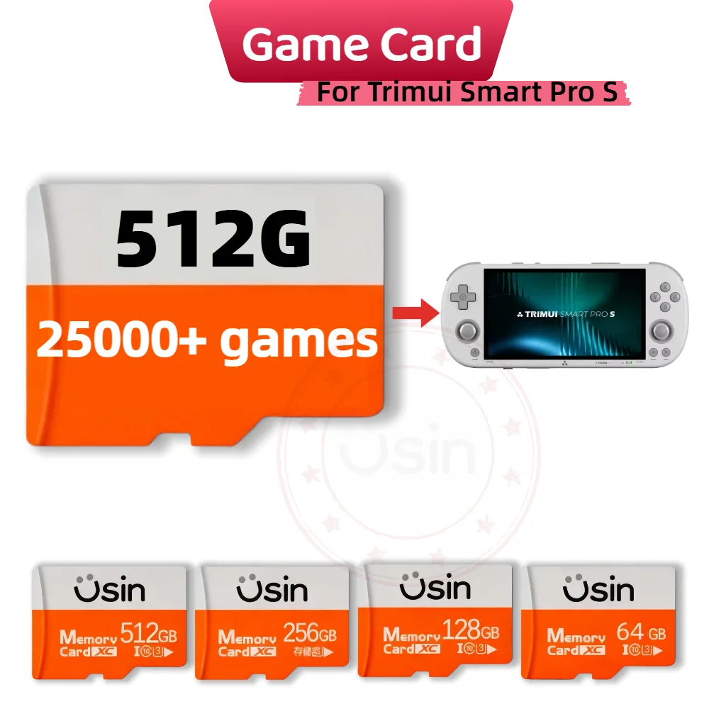 SD Game Card voor Trimui Smart Pro S, ideaal voor retro games, PSP, PS1 ROM's, draagbare handheld console, geheugen SD 512GB 256GB - afbeelding 2