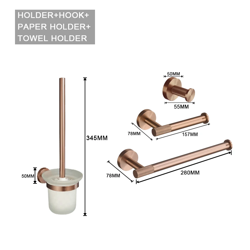 Geborsteld Rose Goud Roestvrij Staal Badkamer Hardware Set Handdoekenrek Kapstok Handdoekstang Toiletrolhouder Zeepbakje Accessoires
