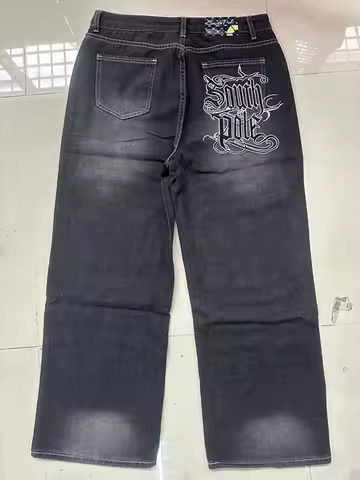 Street Fashion Trend Skull Embroidered Jeans Women Harajuku Y2K New Hip Hop Joker Straight Wide-leg Pants Couple Casual Jeans