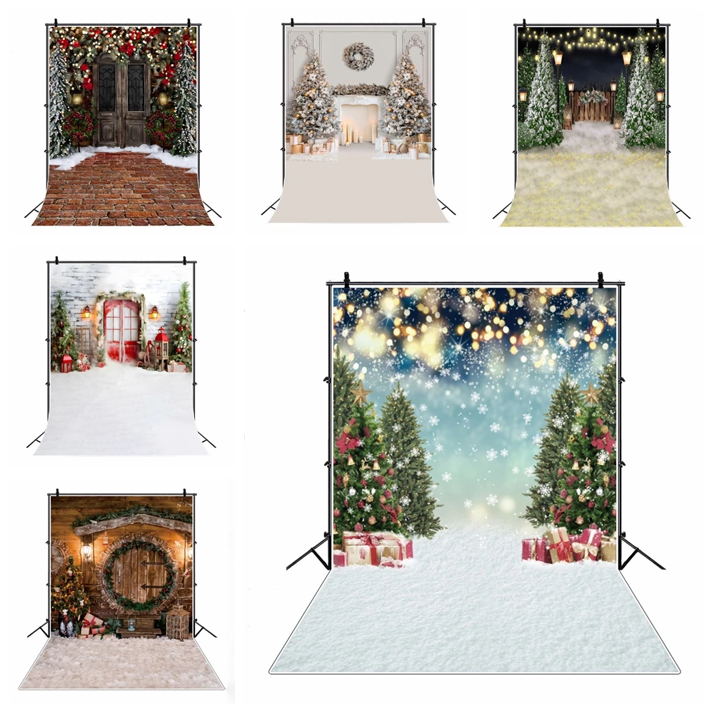 

Christmas Backdrop Winter Xmas Tree Santa Claus Wood Board Fireplace Baby Portrait Photography Background Photocall Photo Studio