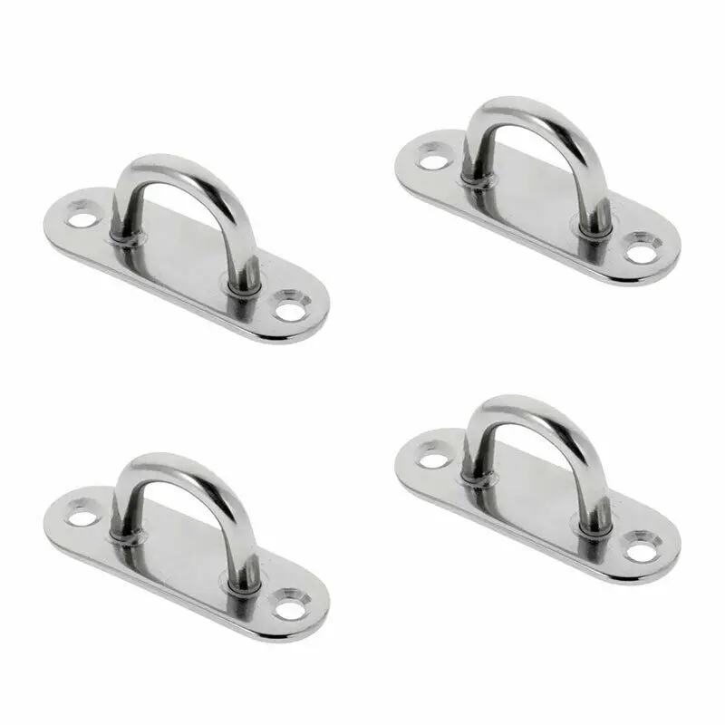 4PC 5mm Oblong Pad Eye Plate Marine Boat Staple Ring Hooks Corrosion Stainless Steel Resistant Yacht Boat RV Mooring Fixing Part