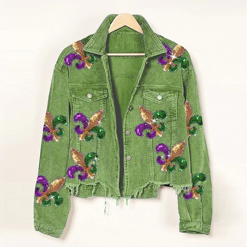 Floral Cord Mantel Frauen Karneval Frühling Herbst Ropa Strickjacke Pailletten Punk Gothic Bomber Jacke Windjacke Y2k Jacken