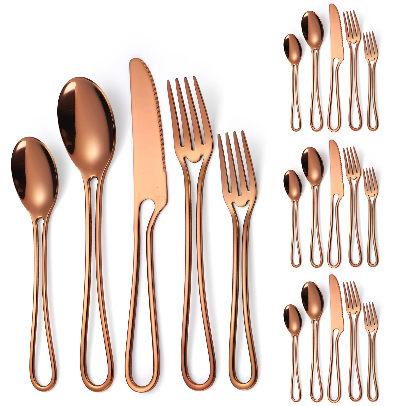 

A · HOUSEWARE Flatware Set 4 Rose Gold Silverware Hollow Out Handles 20 Piece Stainless Steel Cutlery Modern Tableware Utensils