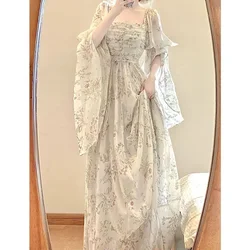 2026 New French Elegant Floral Midi Dress Woman Beach Casual Long Sleeve Even Party Dress Outwear One Piece Dress Korean Fashion