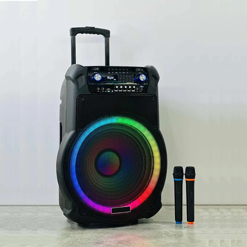 

1+18 Inch Subwoofer Big Trolley Portable Stage Speaker With Dual Wireless Mics & Remote 160W Power Wireless Stereo Loudspeaker
