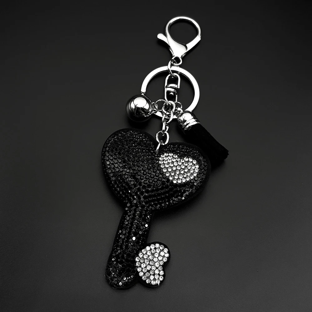 Romantischer Strass-Herz-Schlüsselanhänger mit Quaste und Glocke, Jubiläums-Paar-Mode-Handtaschen-Dekoration, Schmuckgeschenke – Detail 5