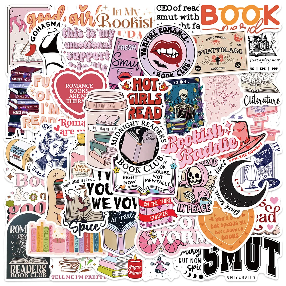 50Pcs Bookish Stickers Smutty Book Reading Decals for DIY Guitar Phone Laptop Motorcycle for Kindle Bookish Book Lover Gifts