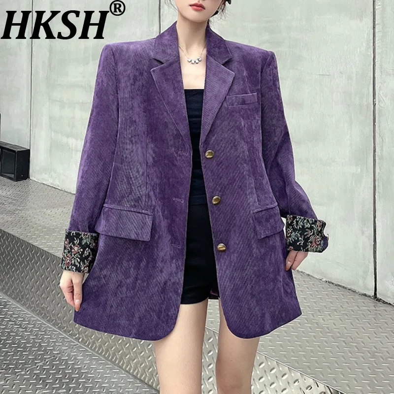 

HKSH Autumn Winter New Women Blazer Corduroy Single Breasted Elegant Fashion Coat Retro Ins Cotton-padded Thicken Jacket HK17750