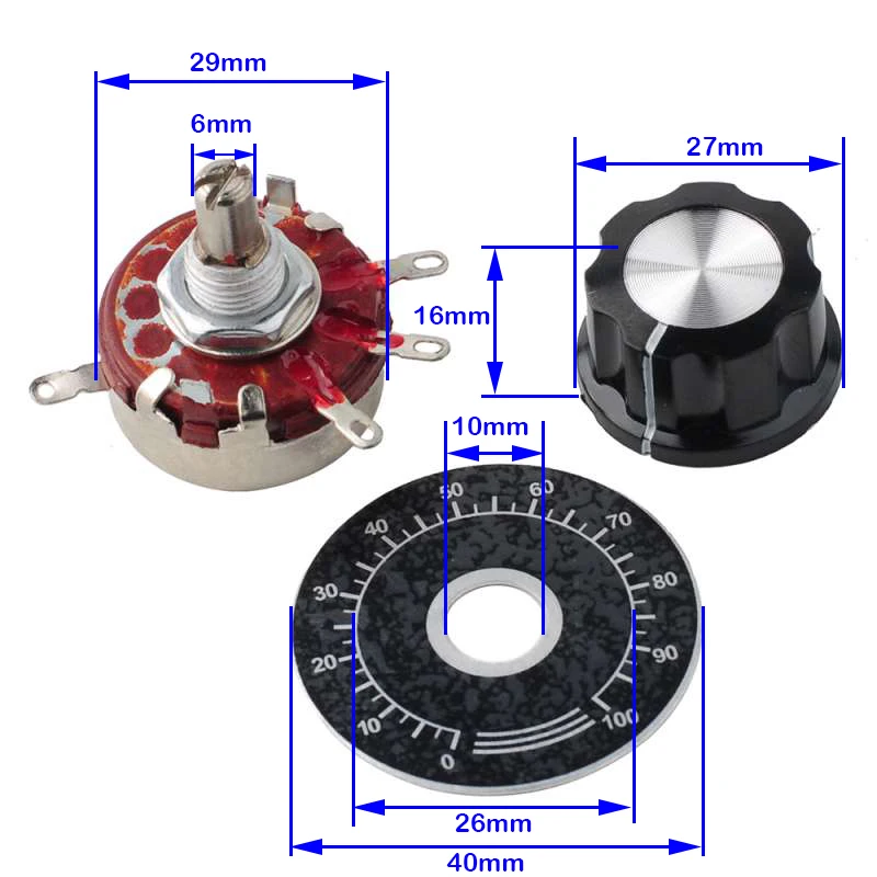 WTH118-1A 2W Single-turn Carbon Film Potentiometer 1K with Scale for Servo Motor Position Control