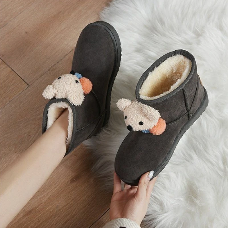 

Cute Gray Plain Ankle Cotton Ladies Shoes Autumn Winter Work Plush Warm Fashion 2025 Designer Luxury Lamb Hot Women's Snow Boots