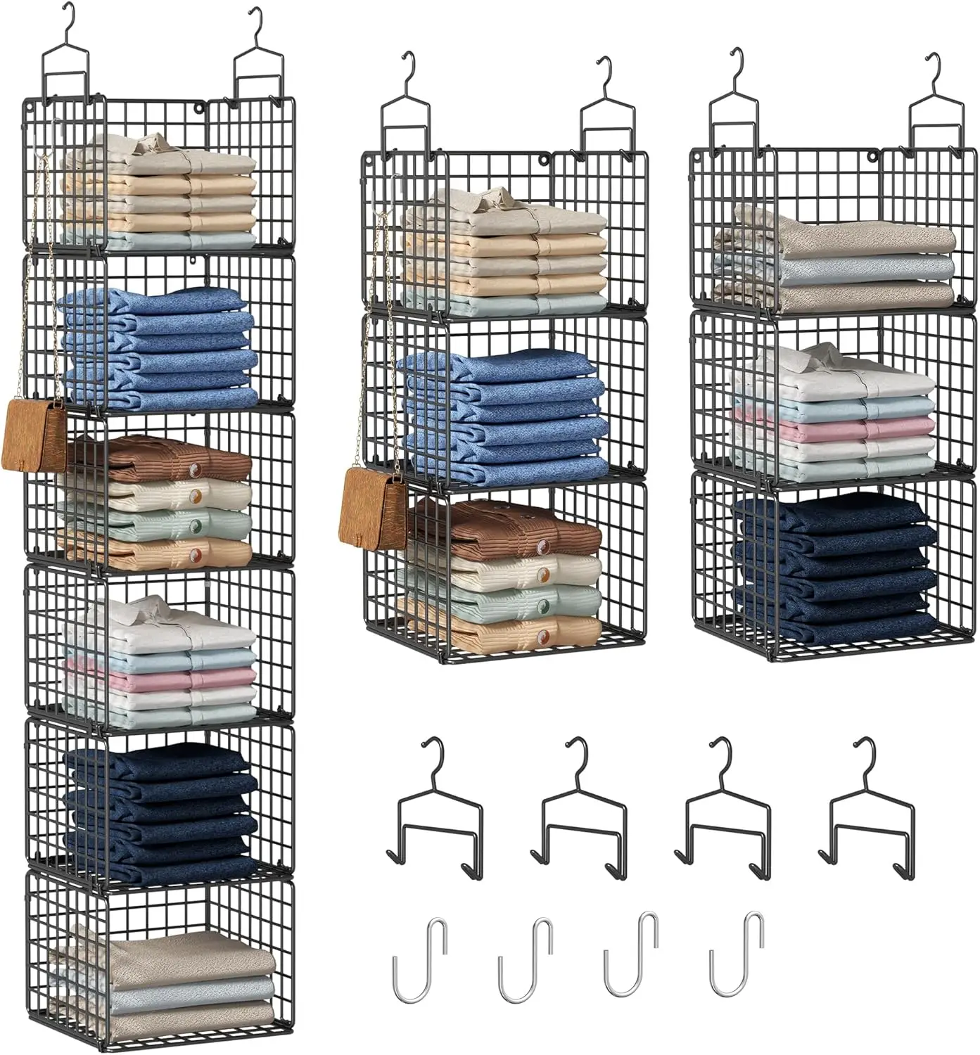 

6-Tier Metal Closet Organizer with Hooks for Wardrobe Storage, Black
