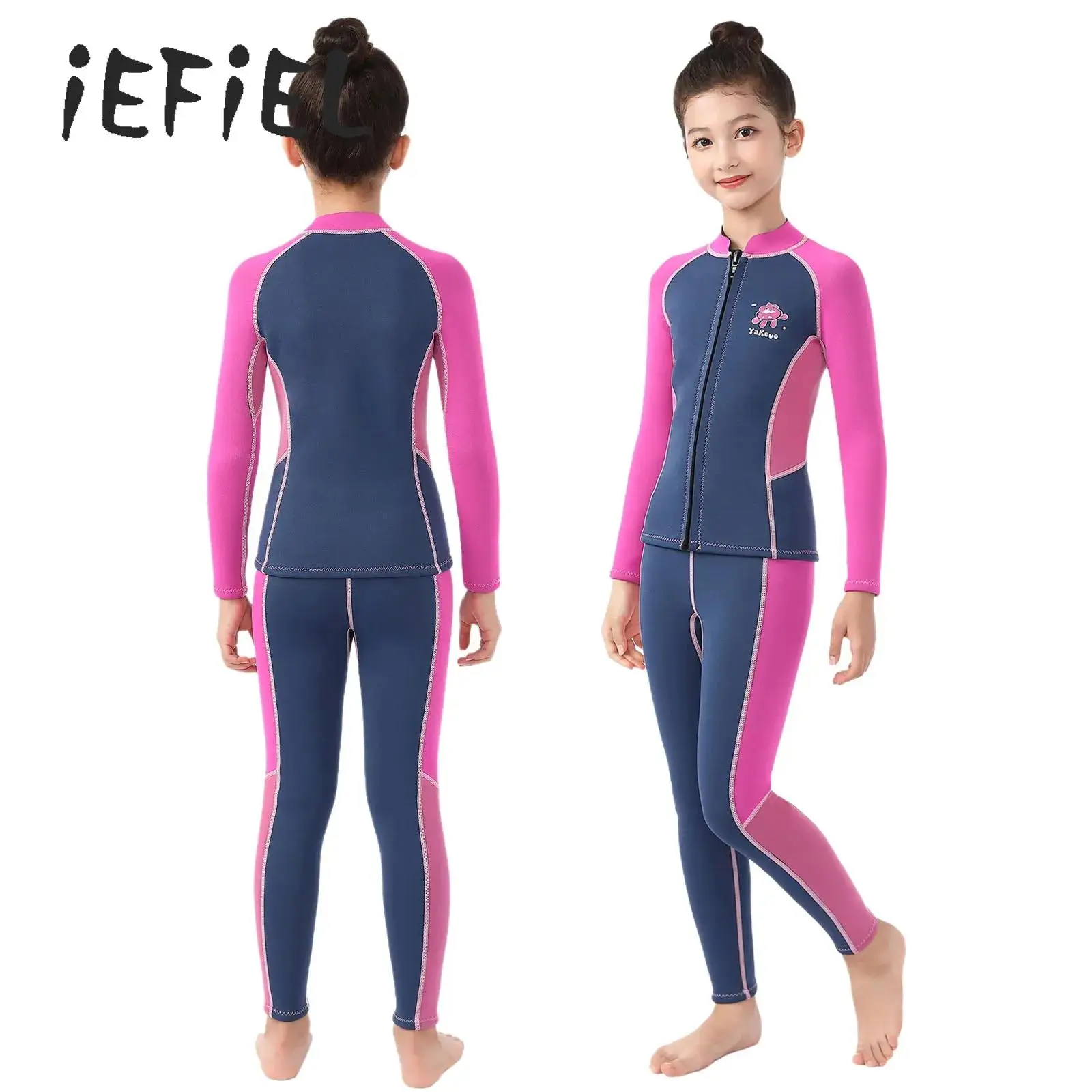 

Kids Girls Two-Piece Neoprene Swimsuit 2.5mm Thermal Zipper Surfing Snorkeling Jacket Coat with Leggings Pants Diving Suits
