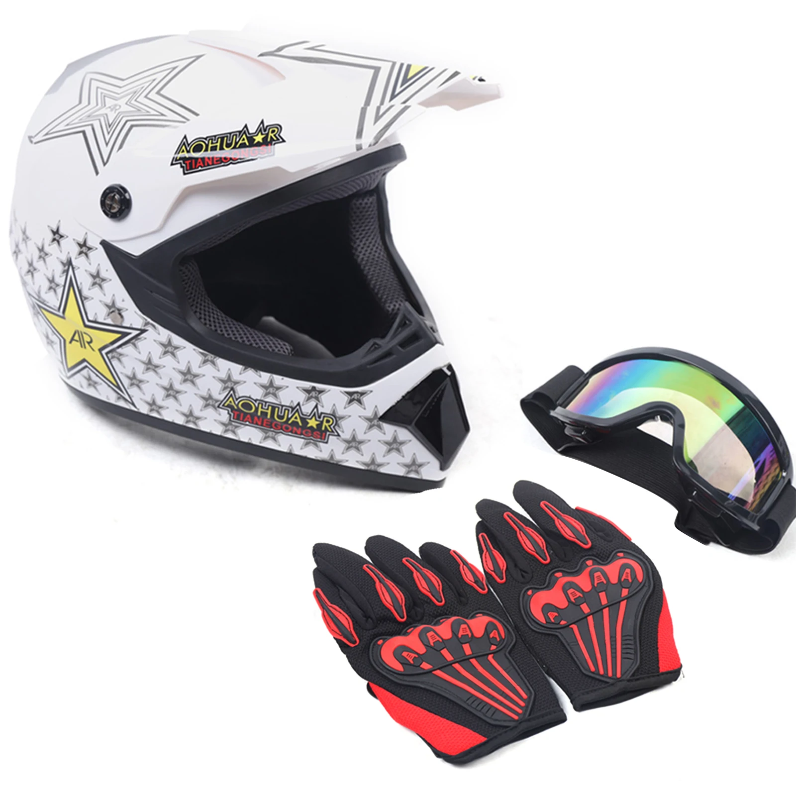 Youth Adult DOT Motocross Motorcycle Helmet with Gloves & Goggles Dirt Bike Off Road ATV ABS Plastic Unisex