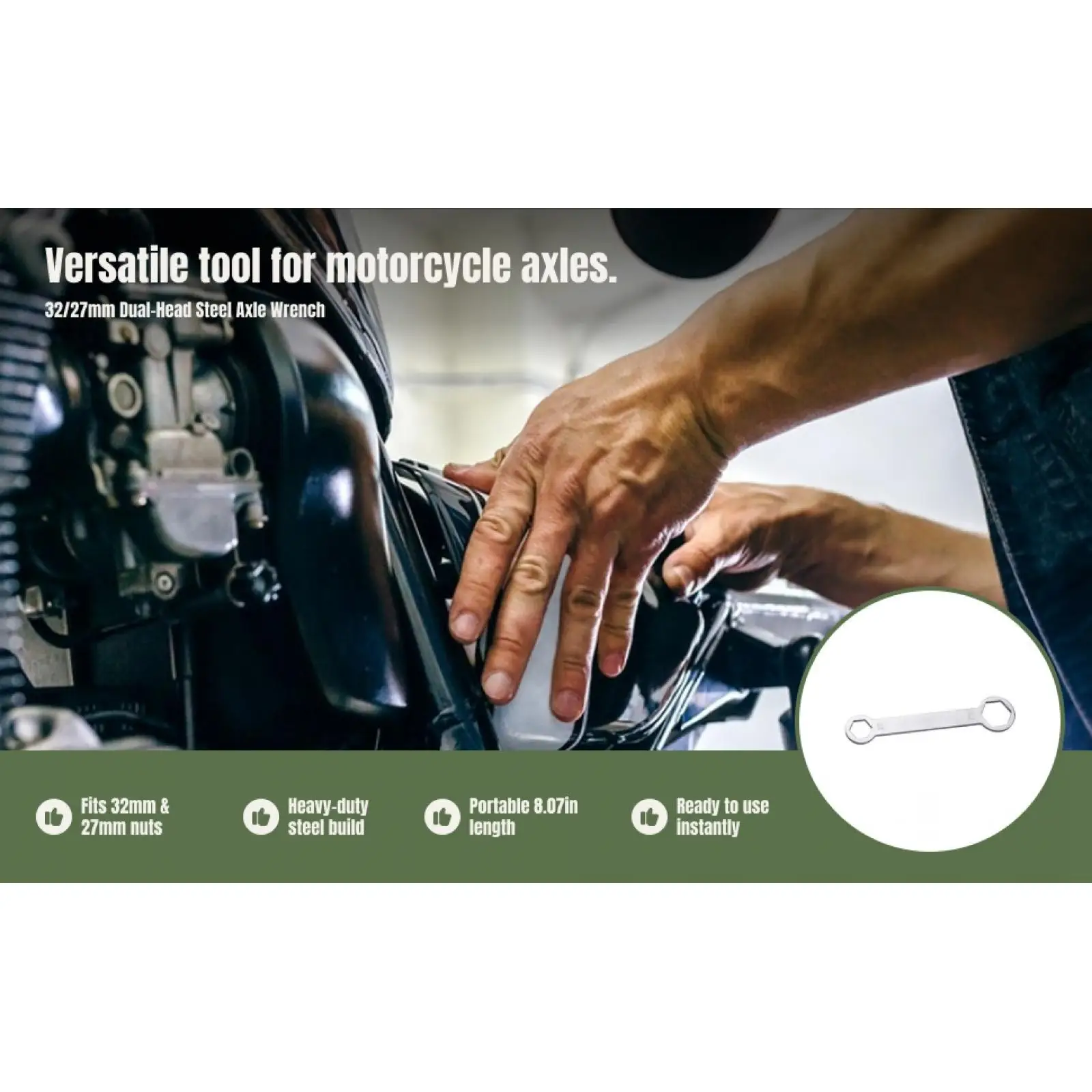 

Motorcycle Axle Nut Spanner Wrench 32mm/27mm Wheel Axle Torque Wrench Silver Direct Replace Fittings Sturdy Simple Installation