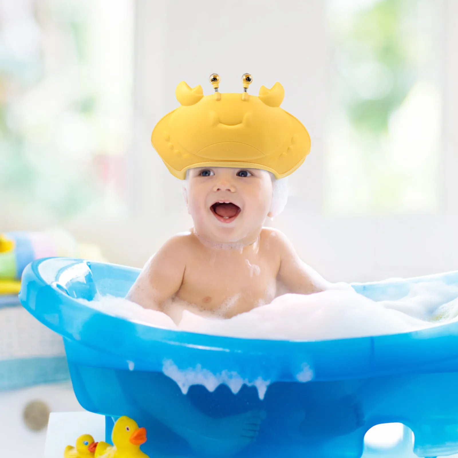 

Adjustable Baby Hair Washing Hat Bath Shower Cap for Toddlers Kids Crab Style Head Protector Water Shield Baby Head Protector