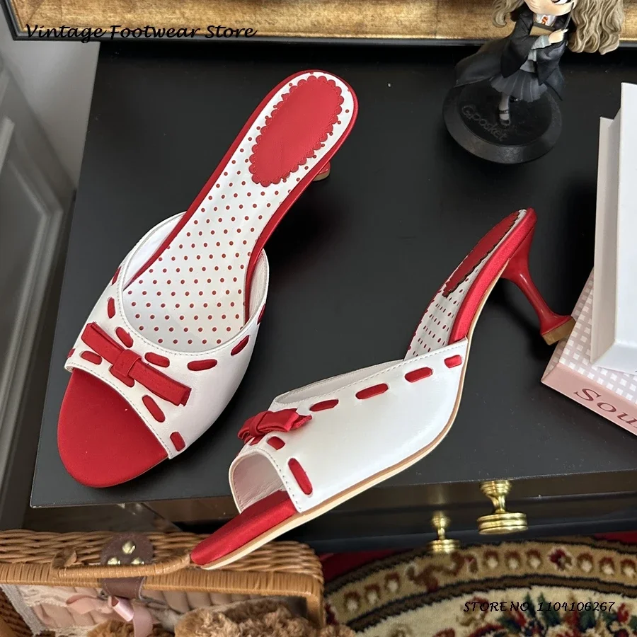 

Кожаные сабо с шелковым бантом и шитьем, милые туфли с круглым вырезом и открытым носком на каблуке «котенок», женские весенне-летние современные тапочки