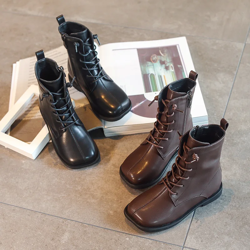 

Зимние теплые полусапожки для девочек, новинка 2023 года, детские сапоги принцессы с квадратным носком, роскошные милые детские повседневные хлопковые туфли