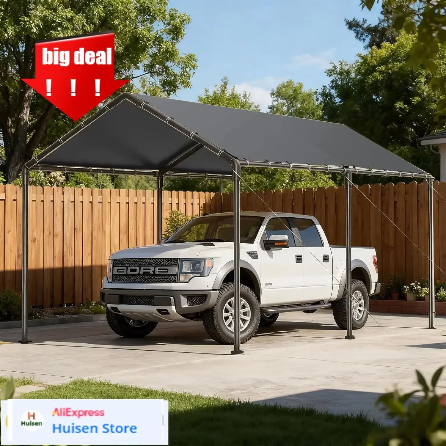 

Durable 10x20 Heavy Duty Carport, Outdoor Carport Shelter With Reinforced Frame And Stakes, Waterproof Garage Car Port Tent (Gra
