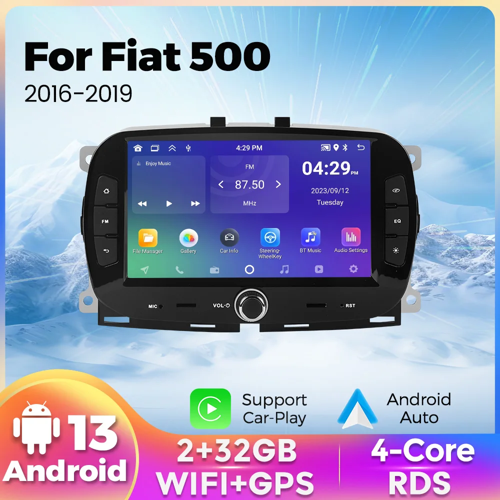 Carplay Android Auto Car Radio For Fiat 500 2016 - 2019 2Din Car Multimedia Video Player WIFI BT Stereo Autoradio GPS Navigation