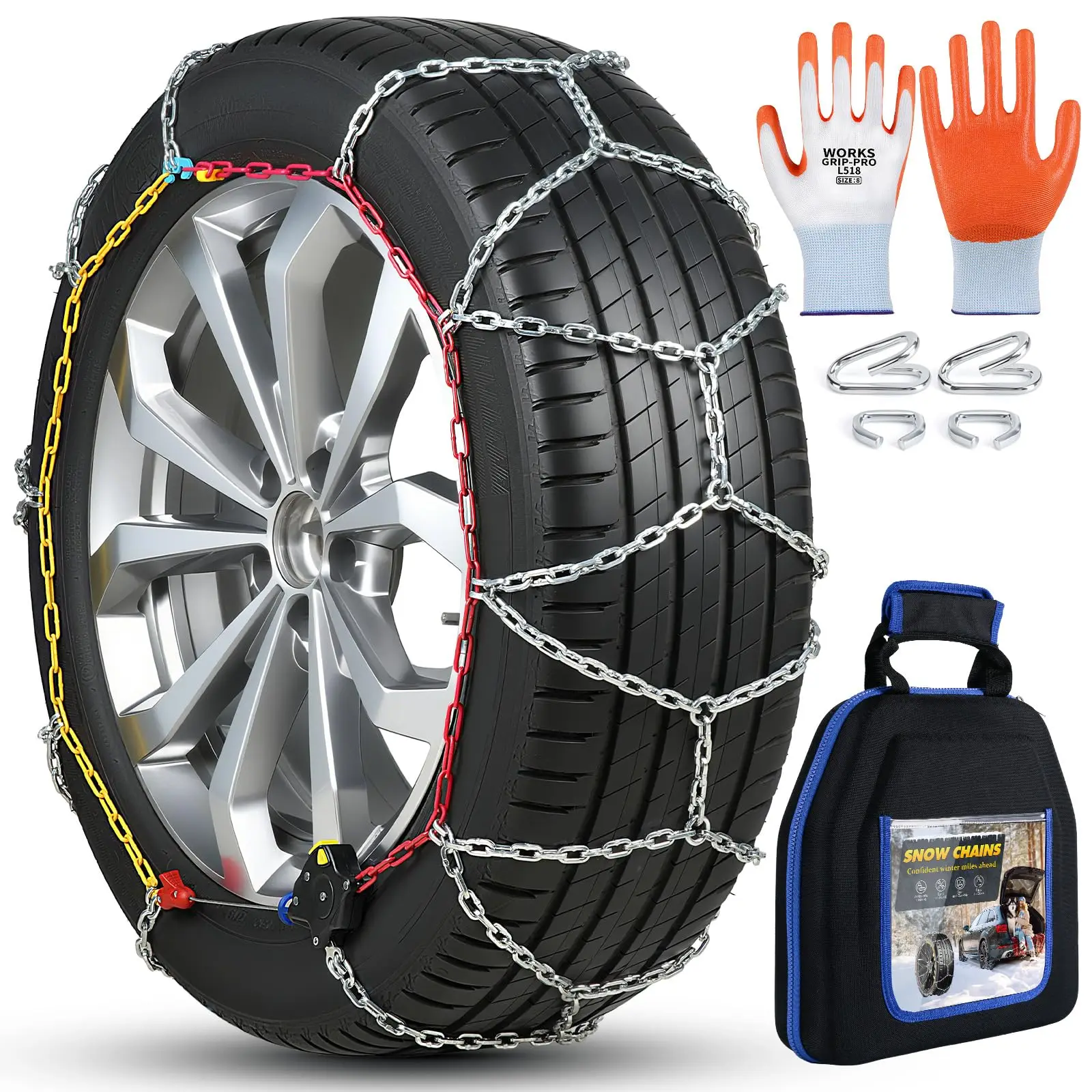 

Heavy-Duty Snow Chains For Car And SUV Tires – Emergency Winter Traction Set Of Two