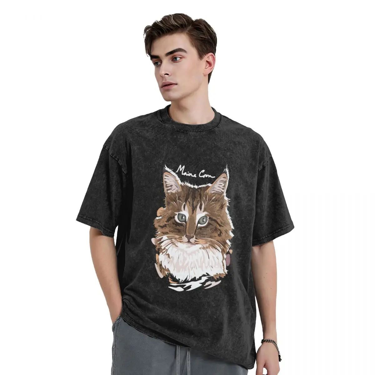 

Cat Animal Designed Men's Vintage Oversized T-Shirts Skull Graphic Novelty T-Shirts Cotton Oversize Top Tees For Men Women