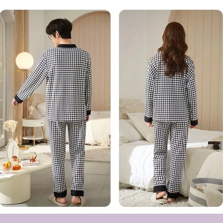 Couple Fashion V-neck Sleepwear Women\'s Soft Comefortable Pajamas Women Casual Solid Home Suit Man Sets Warm Nightwear Pyjamas