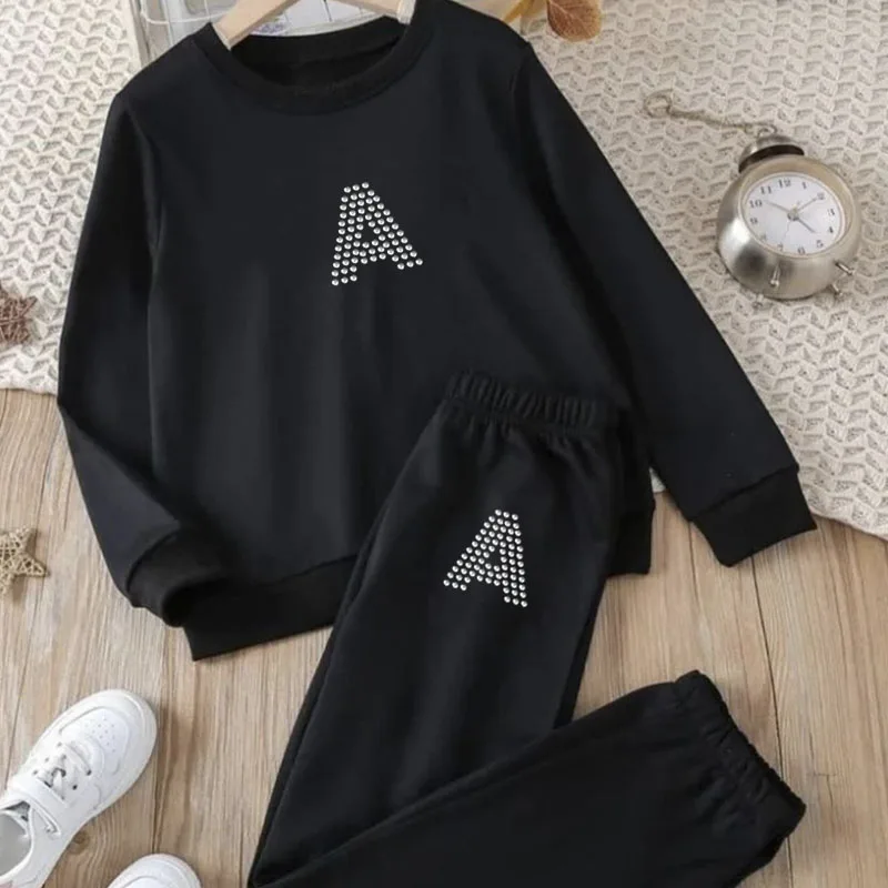 2023 damski strój cyrkonie z nadrukiem listowym luźny 2 dwuczęściowy zestaw dres Streetwear bluza + spodnie joggery bluza Femme