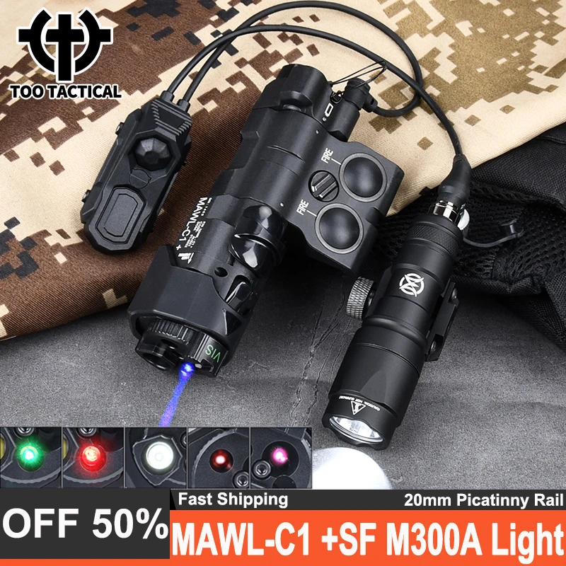 

Airsoft MAWL-C1 Red Green Blue Dot Laser IR MAWL LED Weapon Light SF M300A Hunting Tactical FlashLight Accessories With Switch