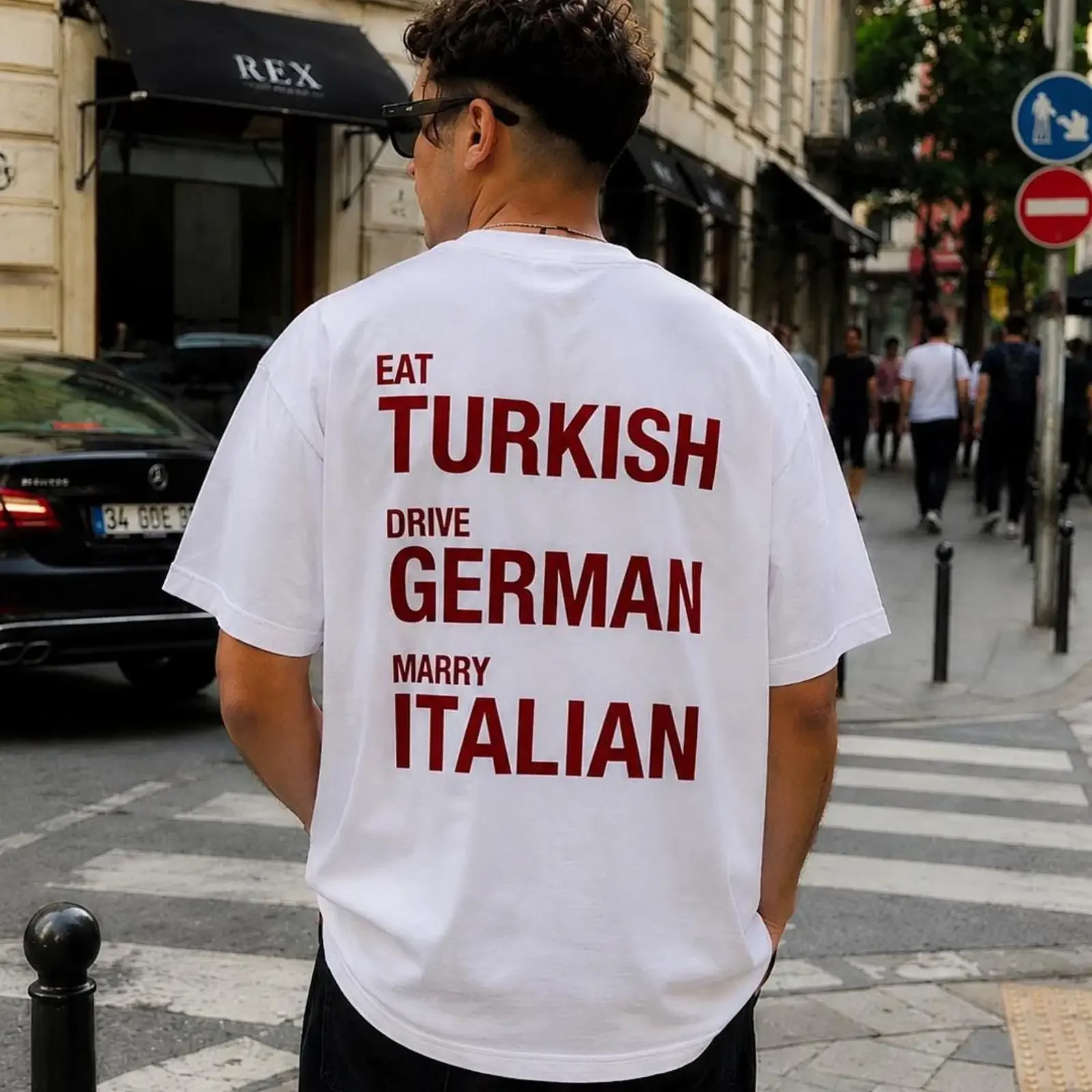 Eat Turkish Drive German Marry Italian T shirt Typographic Travel Humor vintage Washed Top For Everyday Wear Versatile Unisex