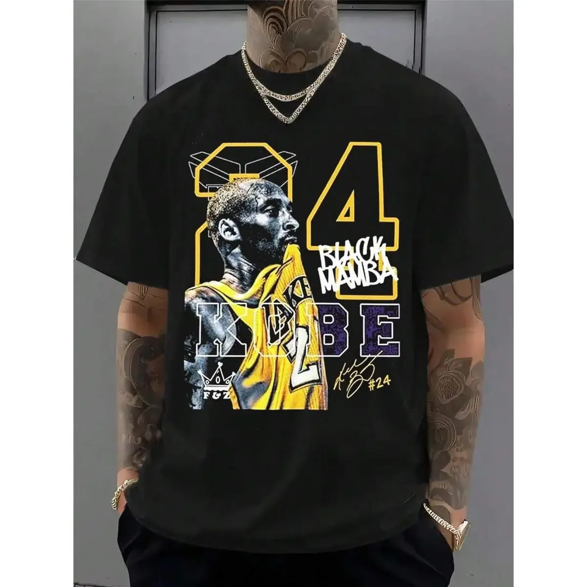 |     Kob.E Bryant |     Artistic Lakers Basketball Print Classic T-Shirt |     Popular Classic Apparel For Kobe Fans |     100% Cotton Loose Fit Printed Crew Neck Unisex Short-Sleeve T-Shirt |     European And American Fashion Brand Printed Base Layer Sh