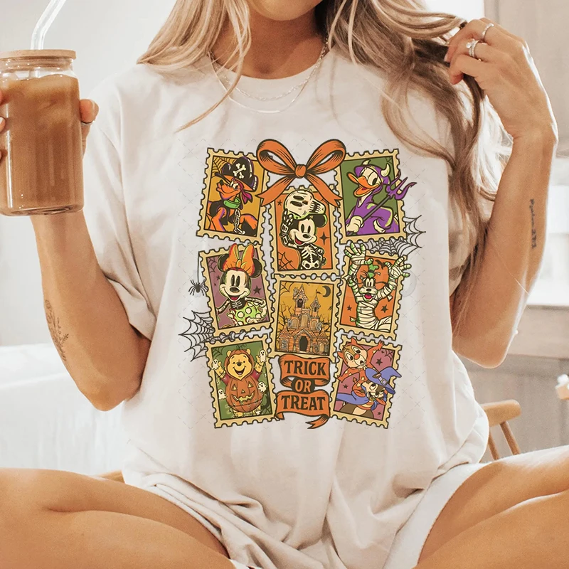 

Halloween Disney Mickey & Friends T-shirts, Short Sleeve Round Neck Loose T-shirt For Summer & Fall, Women's Oversized T Shirts
