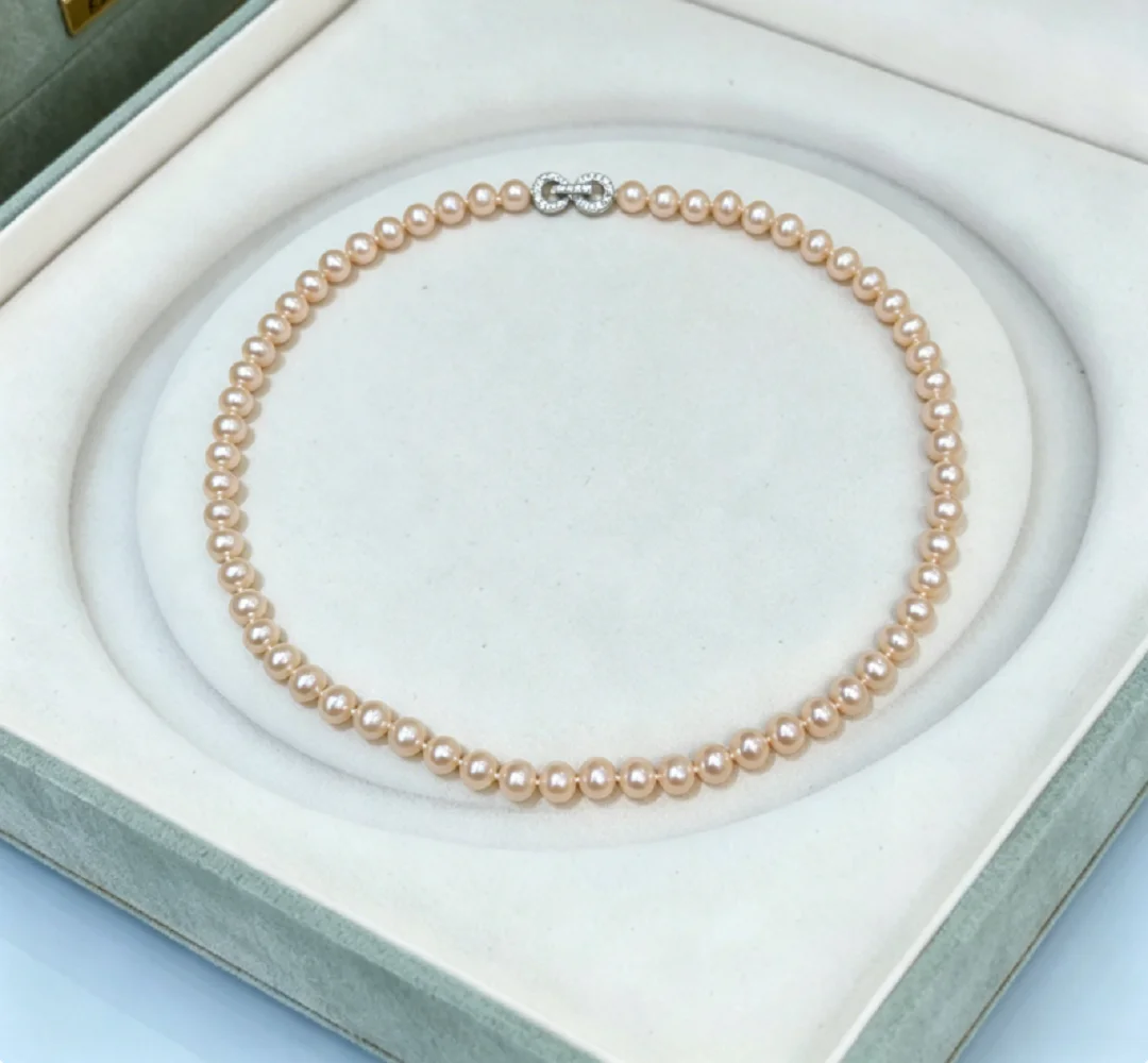 

Gorgeous necklace AAAA8-9mm natural South Sea pink pearl necklace 18in-925s